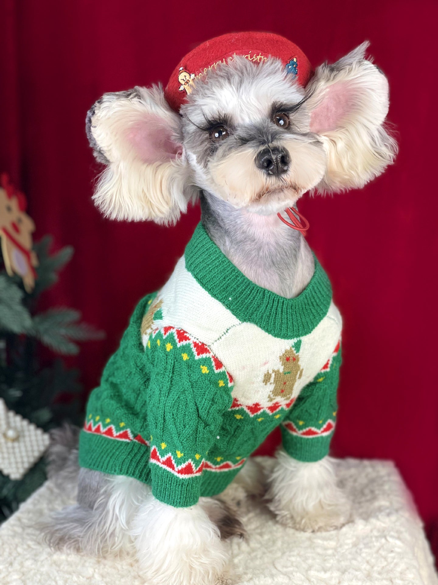 Christmas Dog Sweater Cozy Knitted Holiday Pet Jumper Pullover with Gingerbread Design Warm Winter Apparel