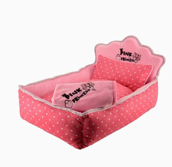 Pet princess pink dog bed+pillow+blanket