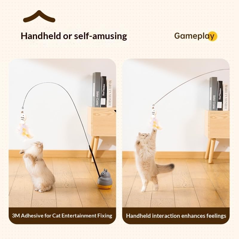 360° Rotating Cat Teaser Toy with Feather & Bell - Stick-On Base