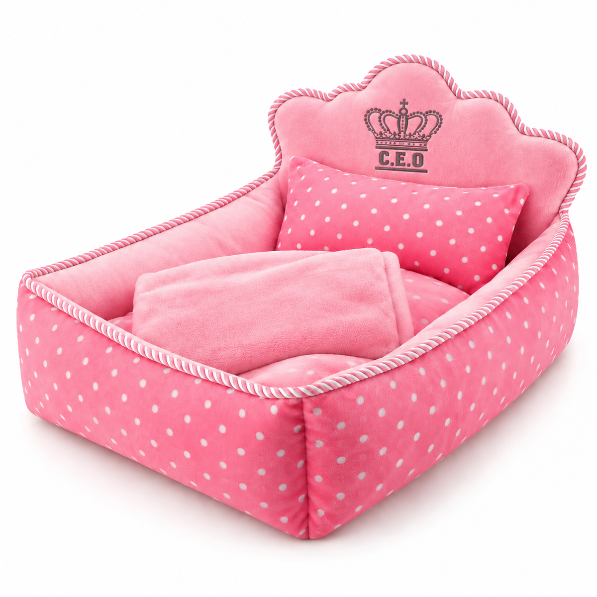pink Princess Pet Bed with Pillow and Blanket product photo for Jane's Pet Boutique