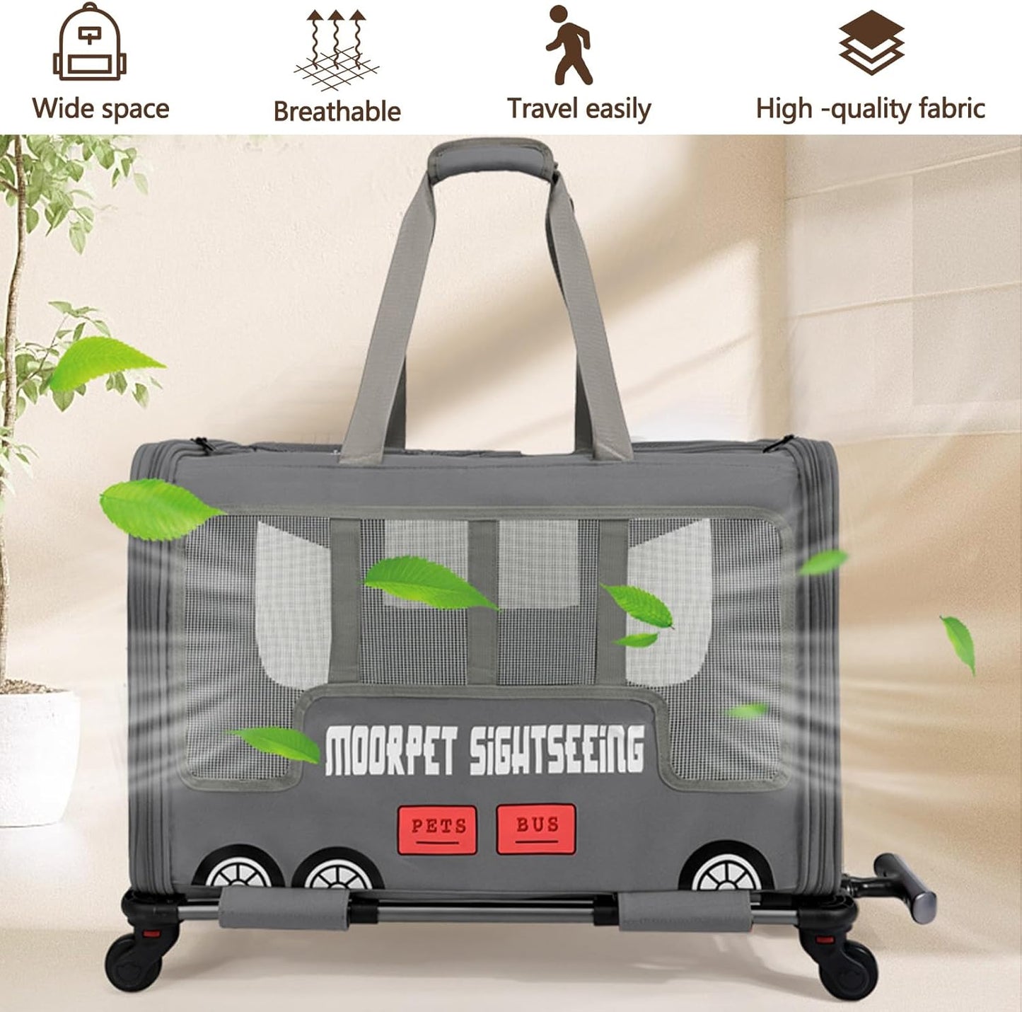 Rolling Pet Carrier – Bus Style Travel Bag with Wheels & Mesh Panels