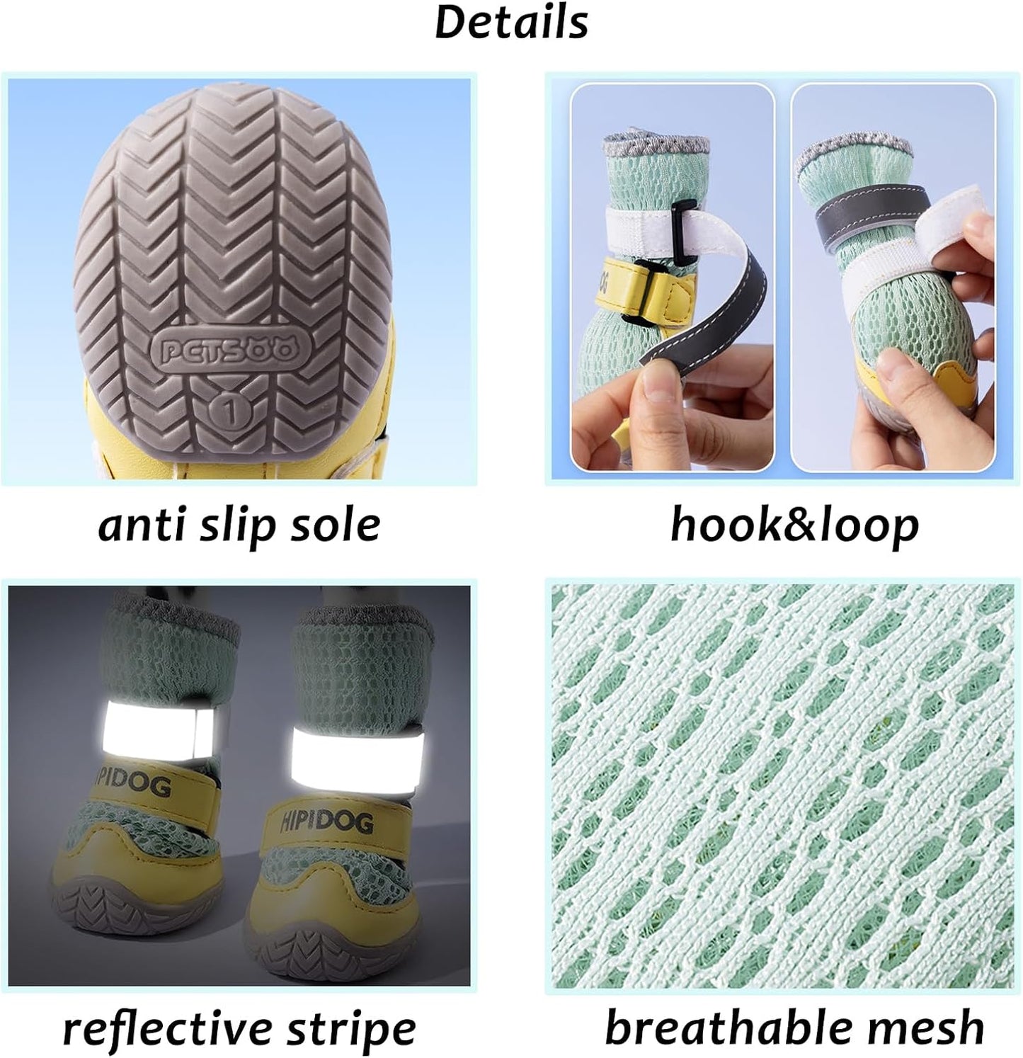 Breathable Dog Shoes with Anti-Slip Sole & Reflective Straps