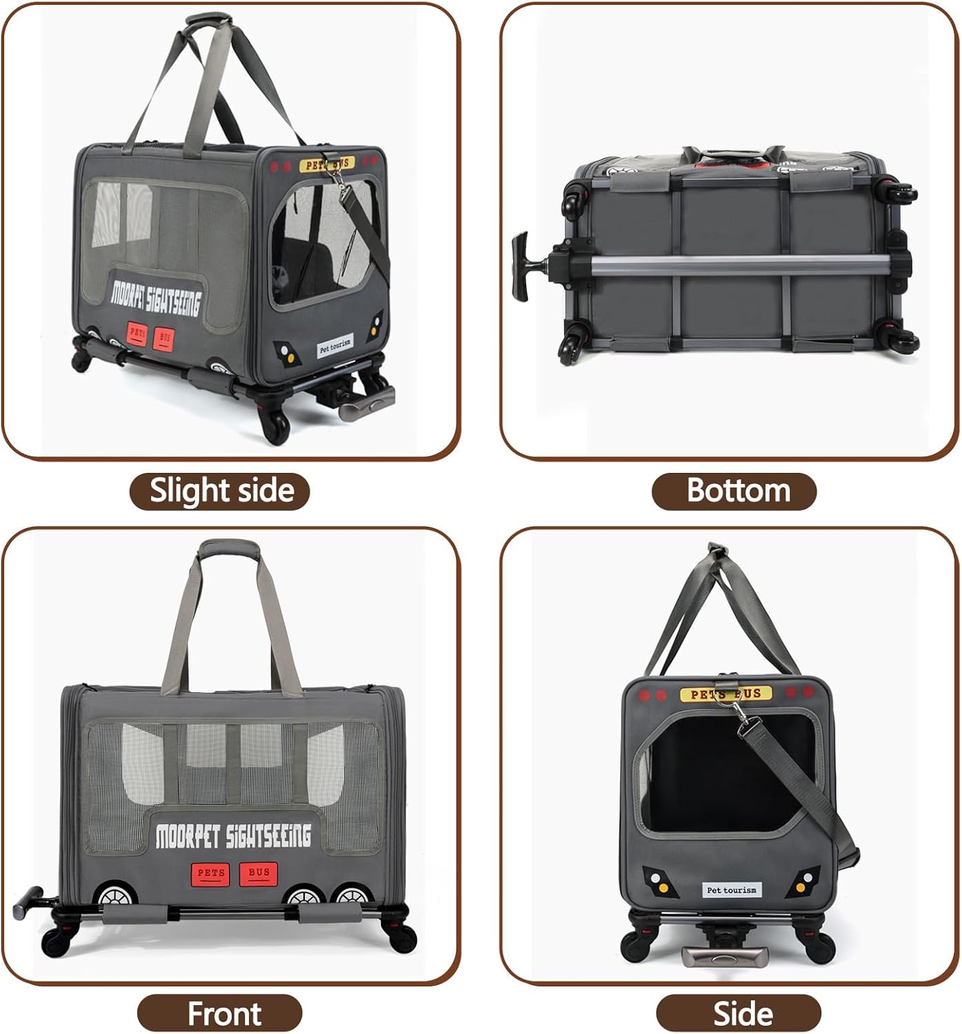 Rolling Pet Carrier – Bus Style Travel Bag with Wheels & Mesh Panels