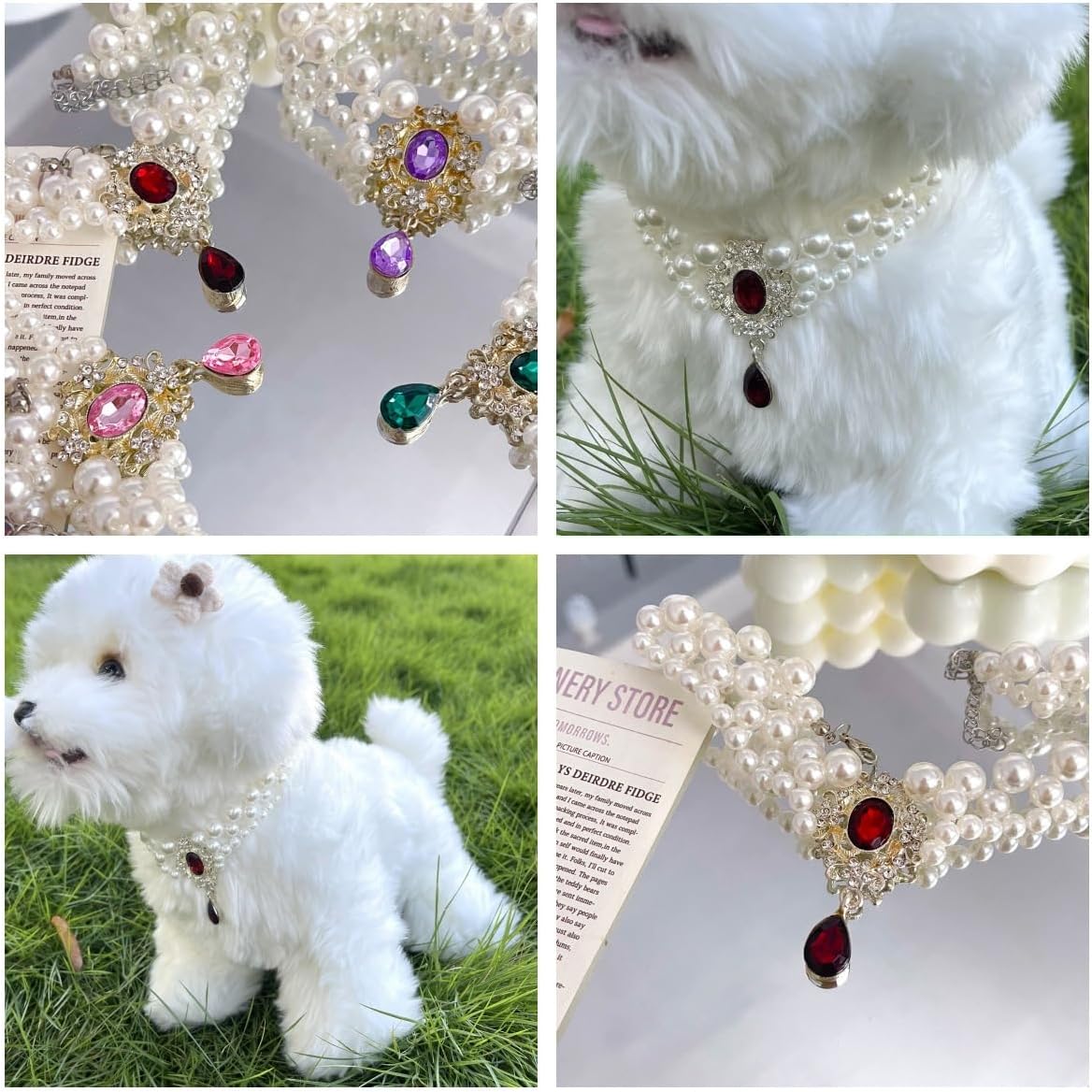 Pearl Pet Necklace with Gem Pendant