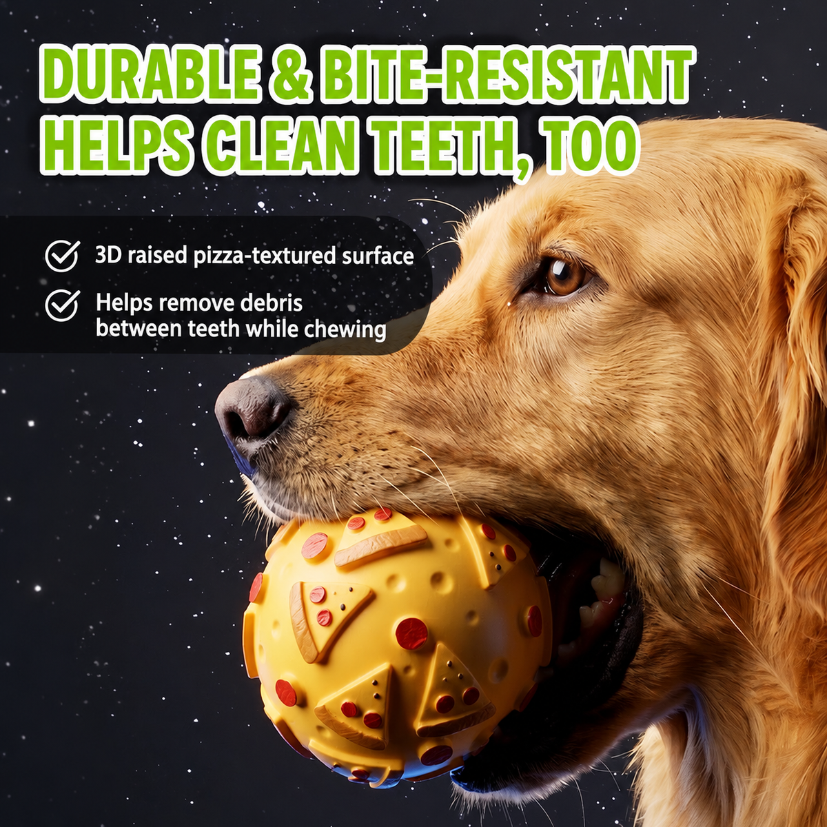 Dog holding the raised texture Pizza latex squeaky ball toy