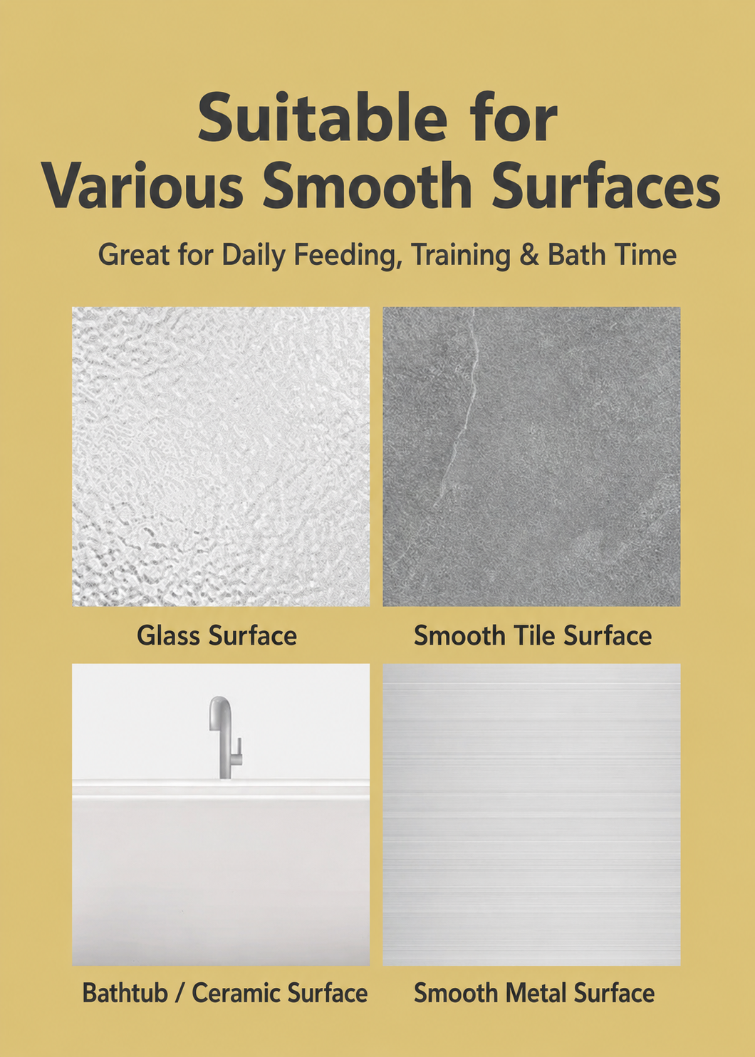 Pet slow feeder mat shown for smooth glass tile ceramic and metal surfaces