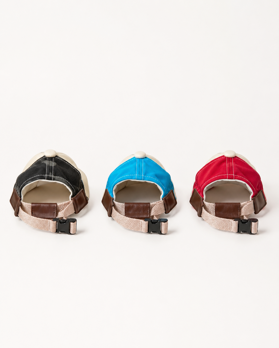 Back view of adjustable pet baseball cap buckle closure
