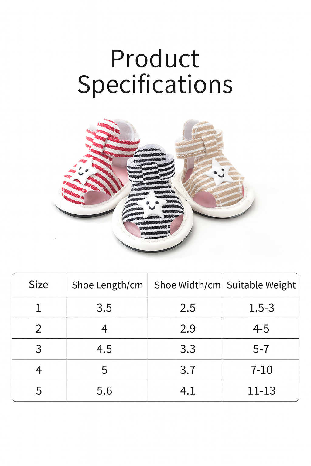 Striped Summer Dog Sandals with Cute Star Design Shoes