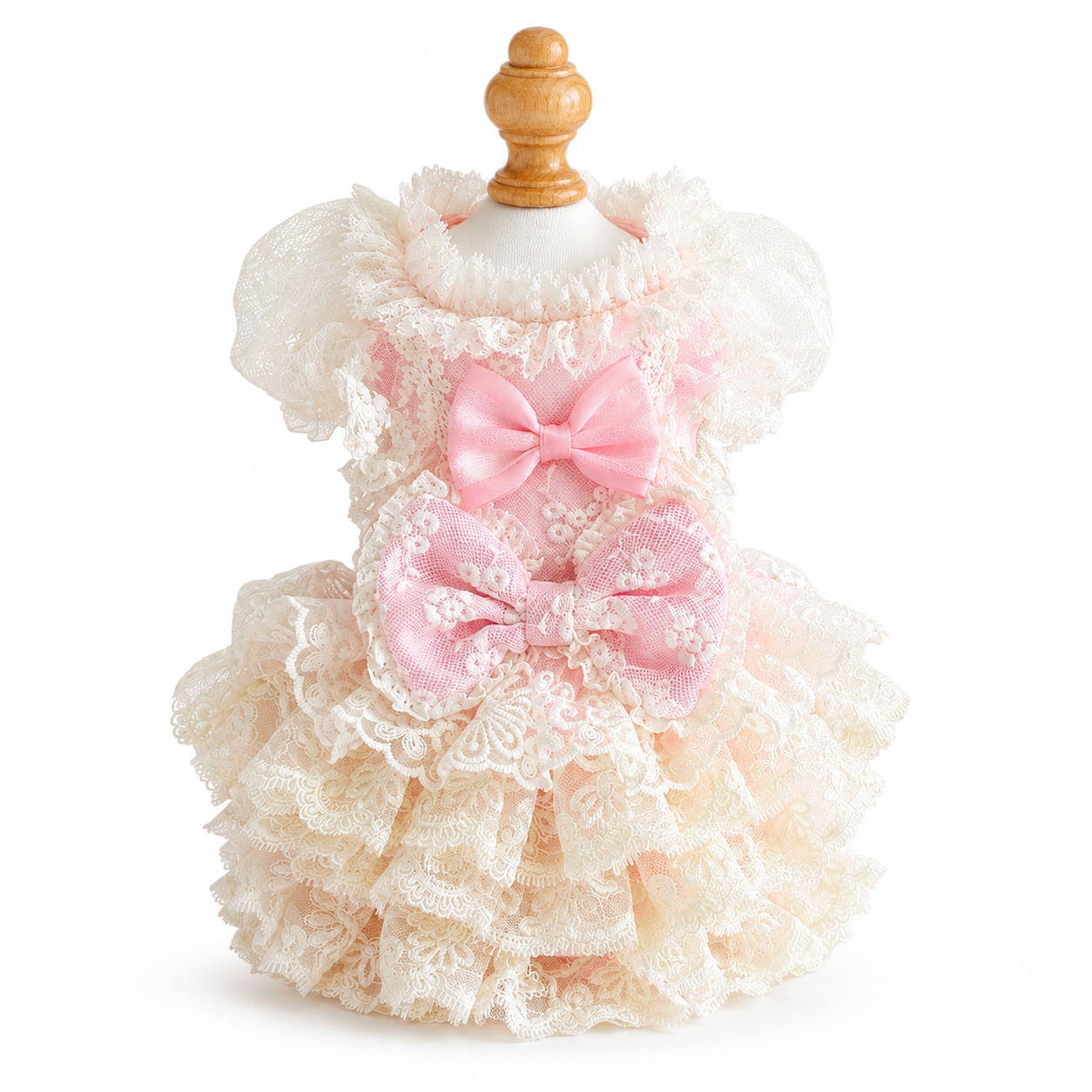 Charming Pink Lace Dog Dress Handcrafted Gorgeous Princess Gown For Wedding Party