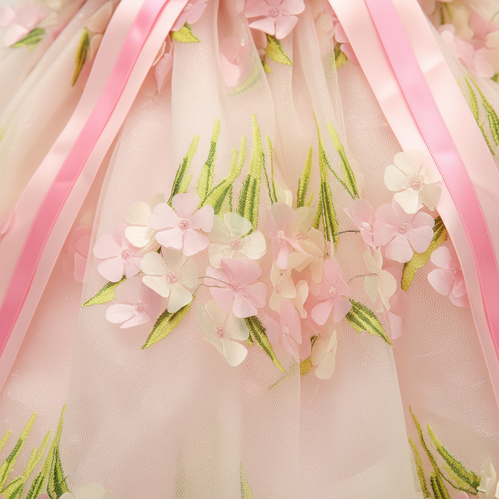 Pet Dress Pink Floral Tulle Gown with Bow