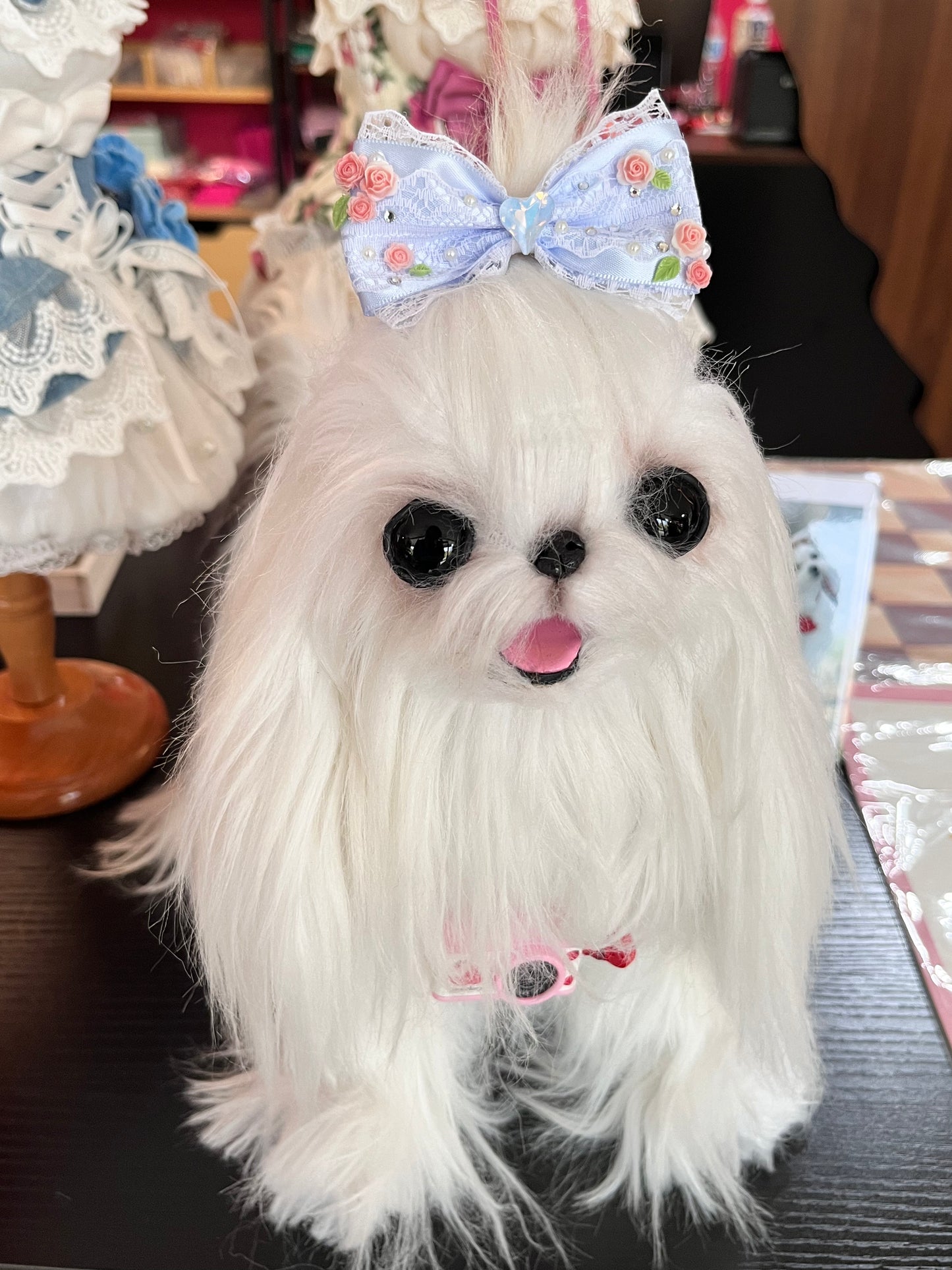 Pet Accessories Lace Floral Bow Hair Clip with Heart Crystal headwear