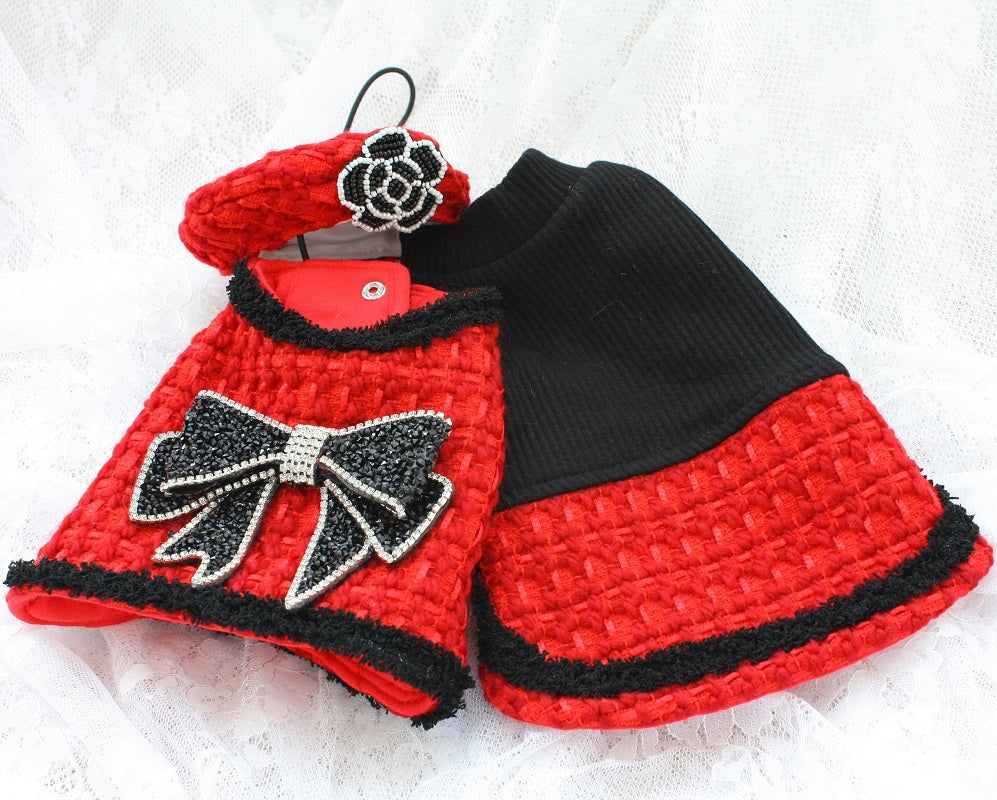 red tweed set Size S (no beret,no chain)