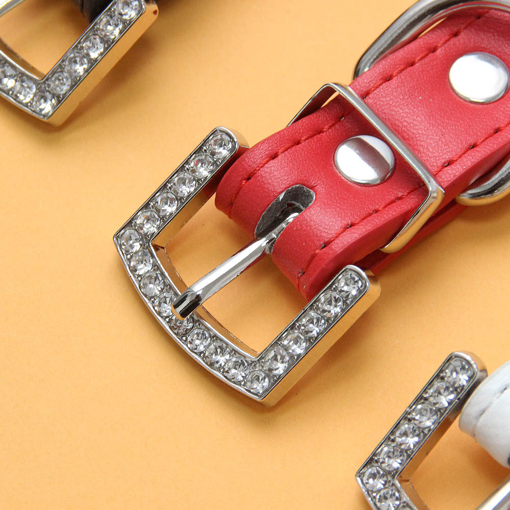 Rhinestone Leopard PU Dog Collar