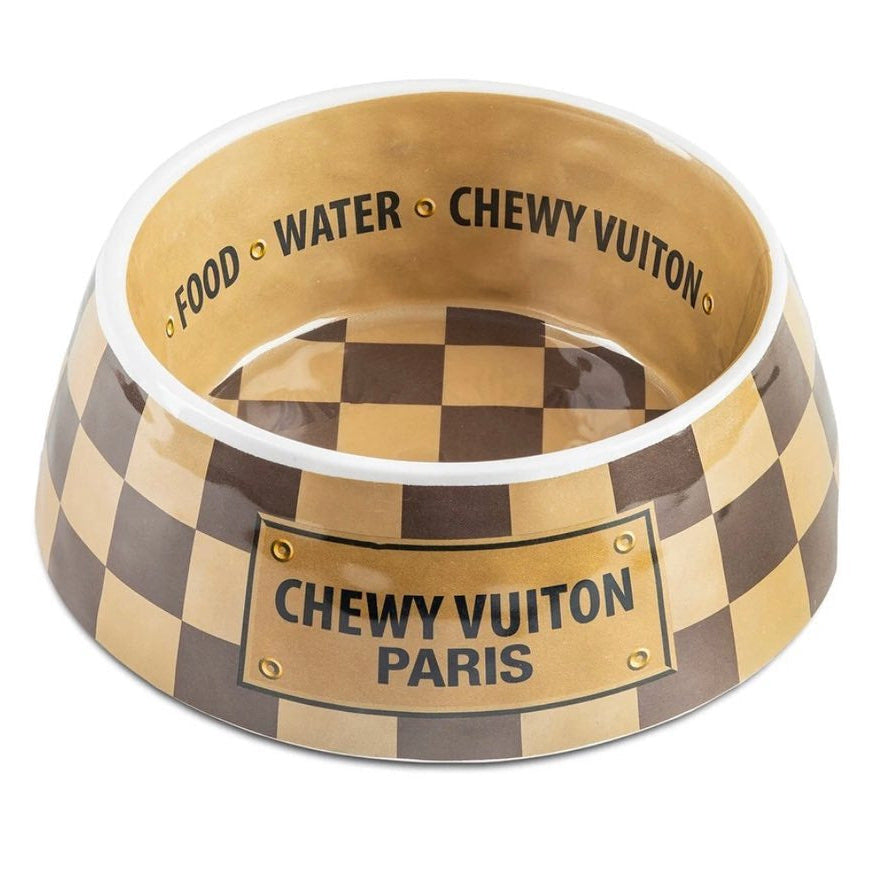 Checkered Melamine Pet Bowl · Brown+Placemat