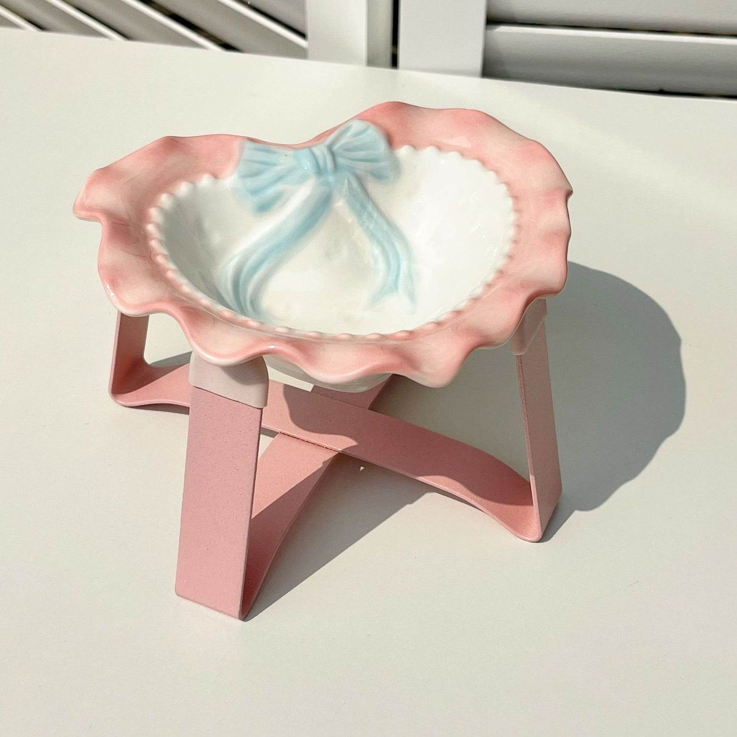 Ceramic Pet Bowl with Bow – Raised Cute Design