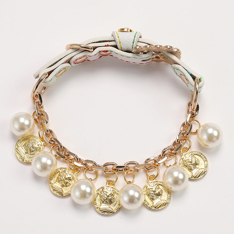 Royal Coin & Pearl Charm Pet Collar