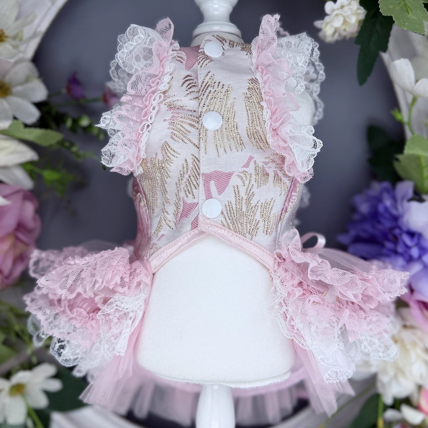 Handmade Romantic Puppy Gown Pink Lace
