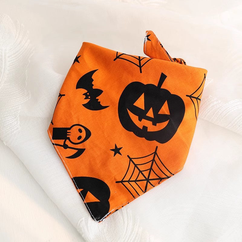 Halloween Tie-On Pet Bandana - orange jack-o'-lantern bandana