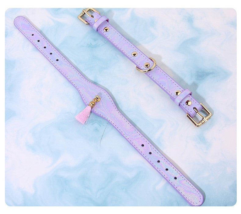 Iridescent Tassel Dog Collar – Adjustable Leather Collar for Medium to Large Dogs