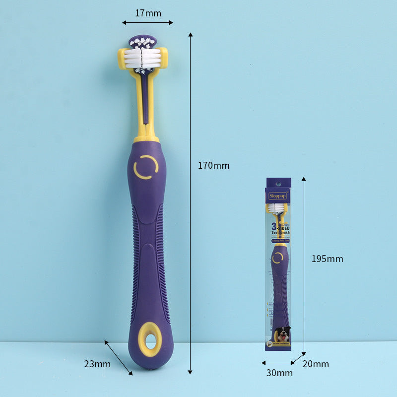 Purple one-size pet toothbrush size chart showing 170 mm length and 17 mm head width