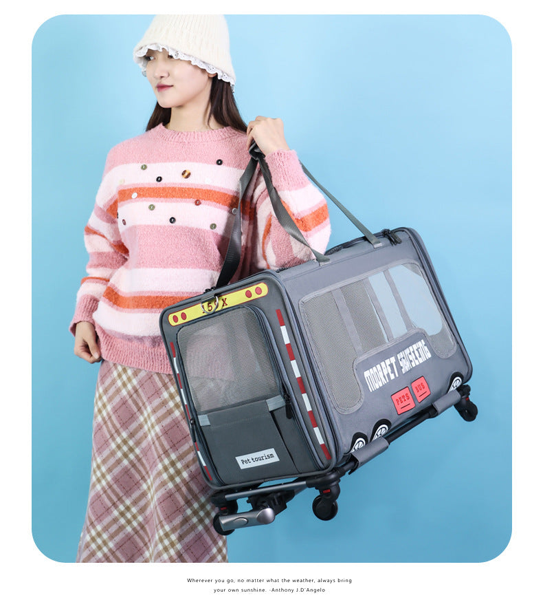Rolling Pet Carrier – Bus Style Travel Bag with Wheels & Mesh Panels