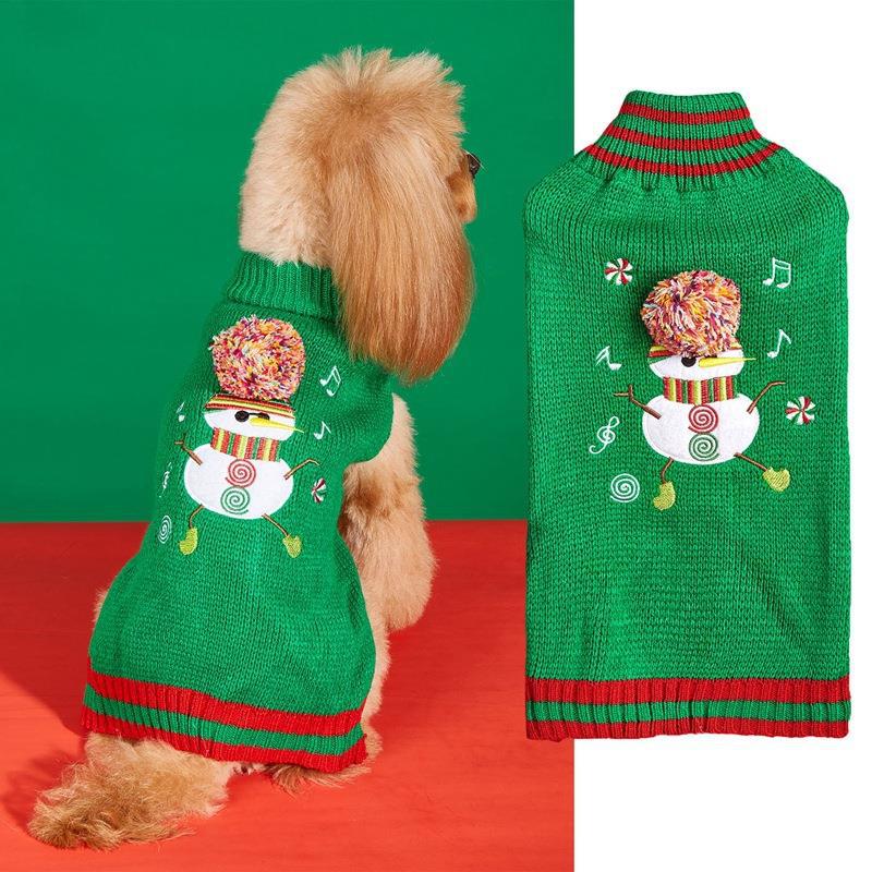 Christmas Pet Sweater • Knit Snowman & Pom-Pom Hat