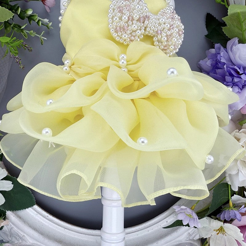 Handmade Elegant Yellow Pearl Princess Dress