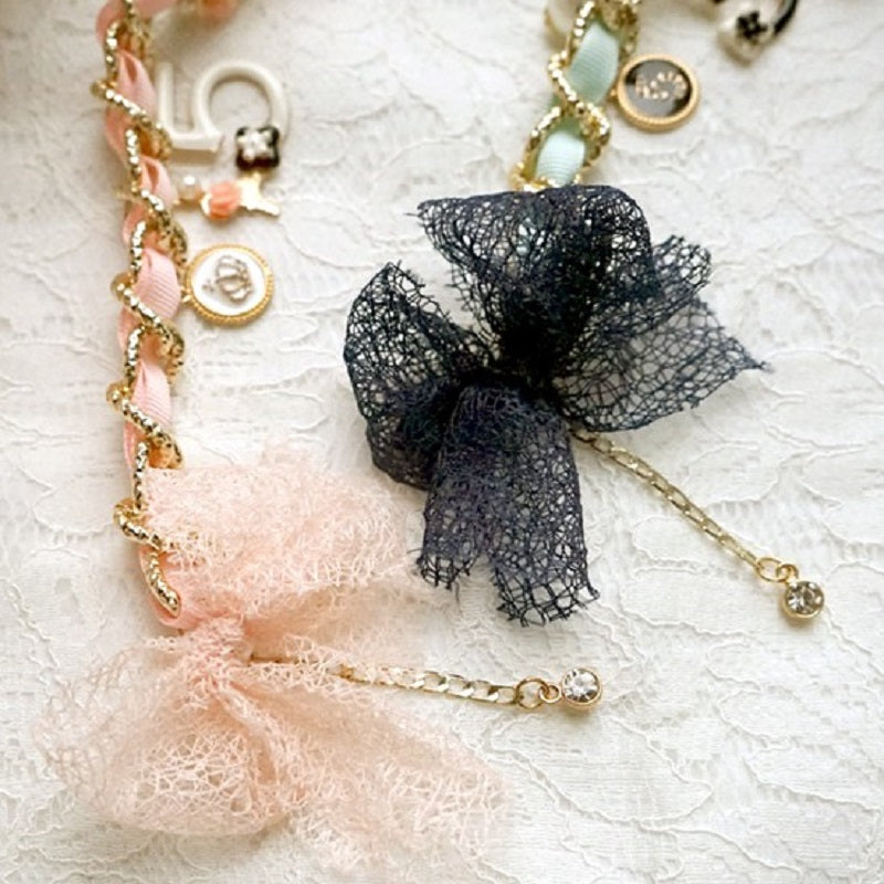 Ribbon Chain Pet Necklace with Charms & Bow