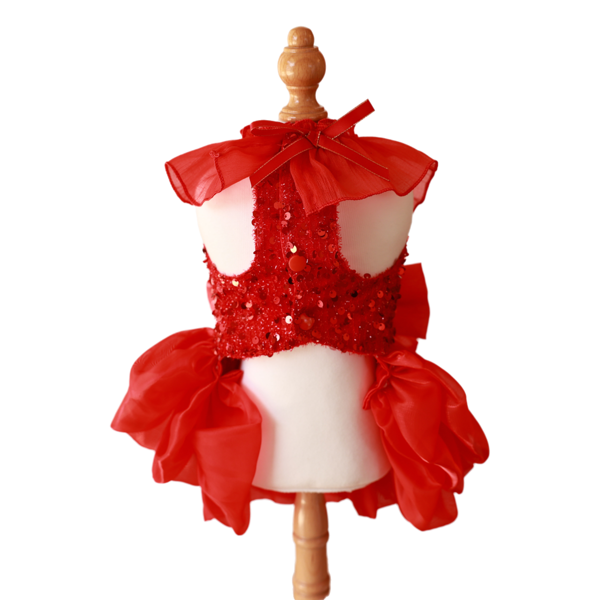 Red Princess Dog Dress – Sequin Lace & Jewel Bow Gown