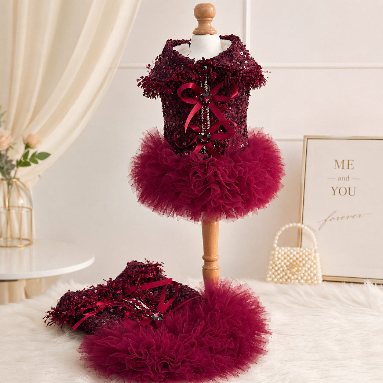 Boutique Burgundy Dog Dress for Weddings and Birthdays