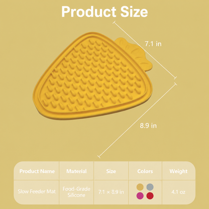 Yellow strawberry pet slow feeder mat size chart 7.1 by 8.9 inches