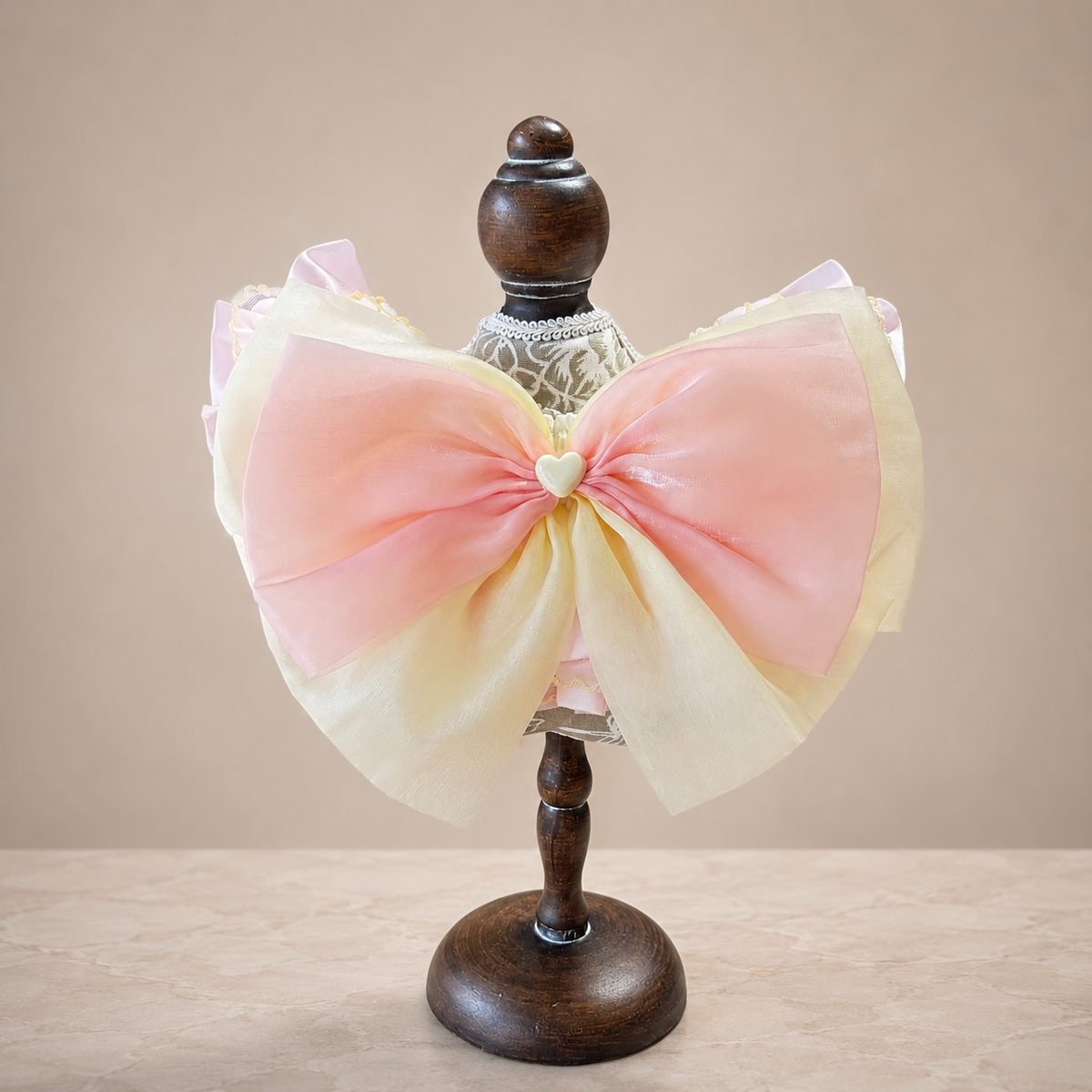 Pink Yellow Floral Satin Lace Pet Bib Collar - large pink yellow back bow