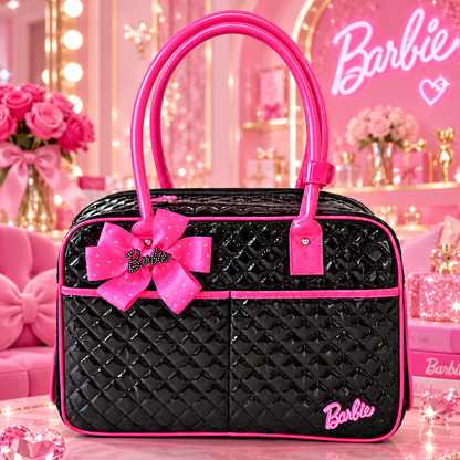 Black and Pink Quilted Pet Carrier Bag