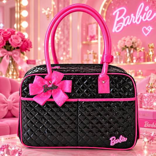 Black and Pink Quilted Pet Carrier Bag