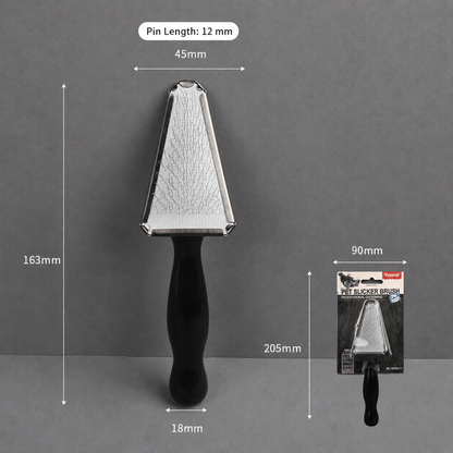 Triangle black pet slicker brush size chart with 45 mm head width and 12 mm pin length