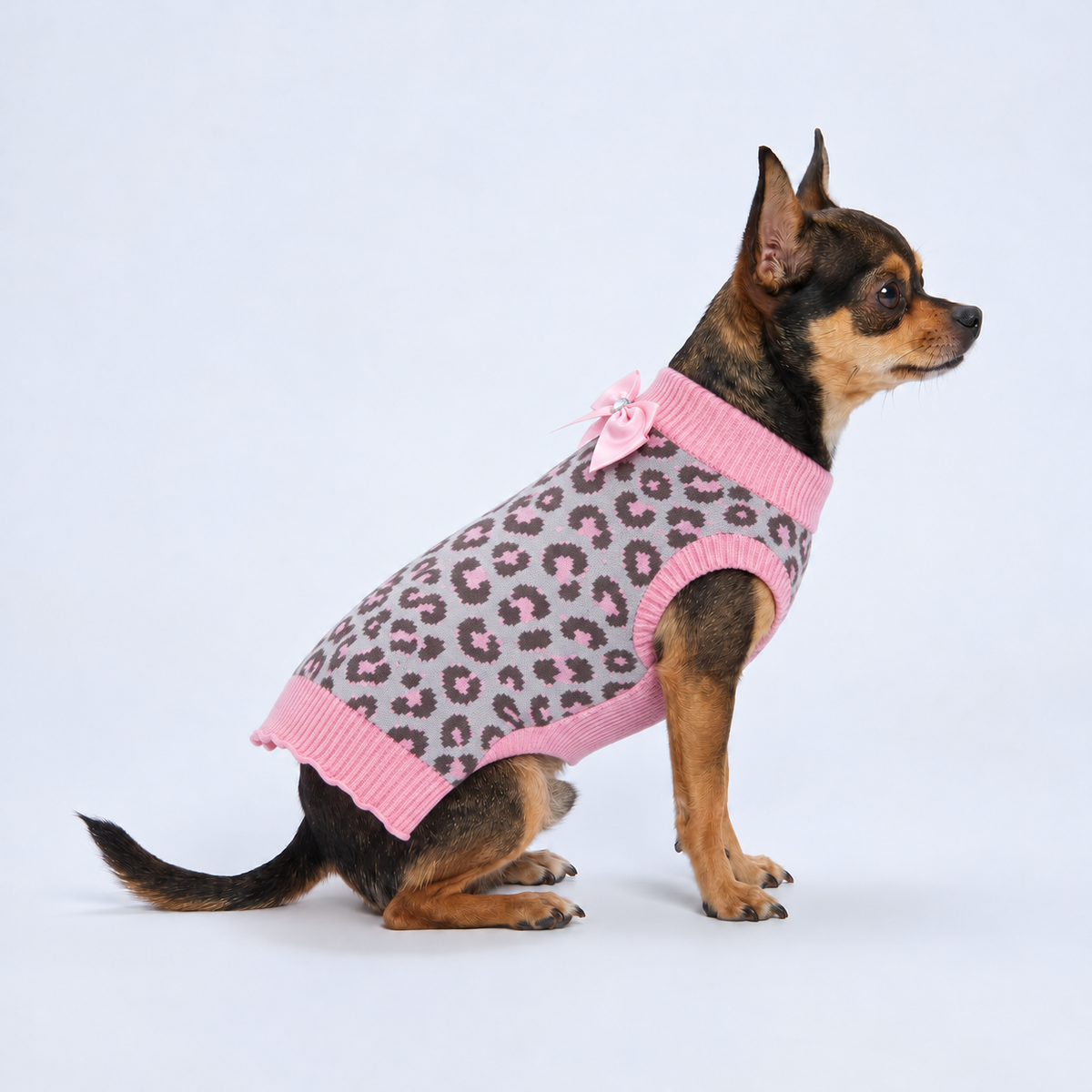 Pink Leopard Knit Dog Sweater