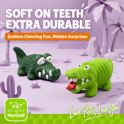 Nunbell Dark Green Textured and Bright Green Ribbed crocodile pet toys