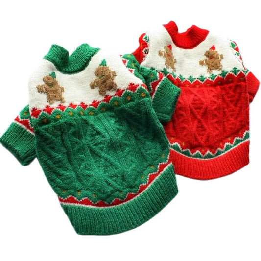 Christmas Dog Sweater  Cozy Knitted Holiday Pet Jumper Pullover with Gingerbread Design Warm Winter Apparel