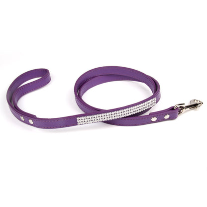 Rhinestone Leather Dog Leash – Elegant & Durable Walking Lead
