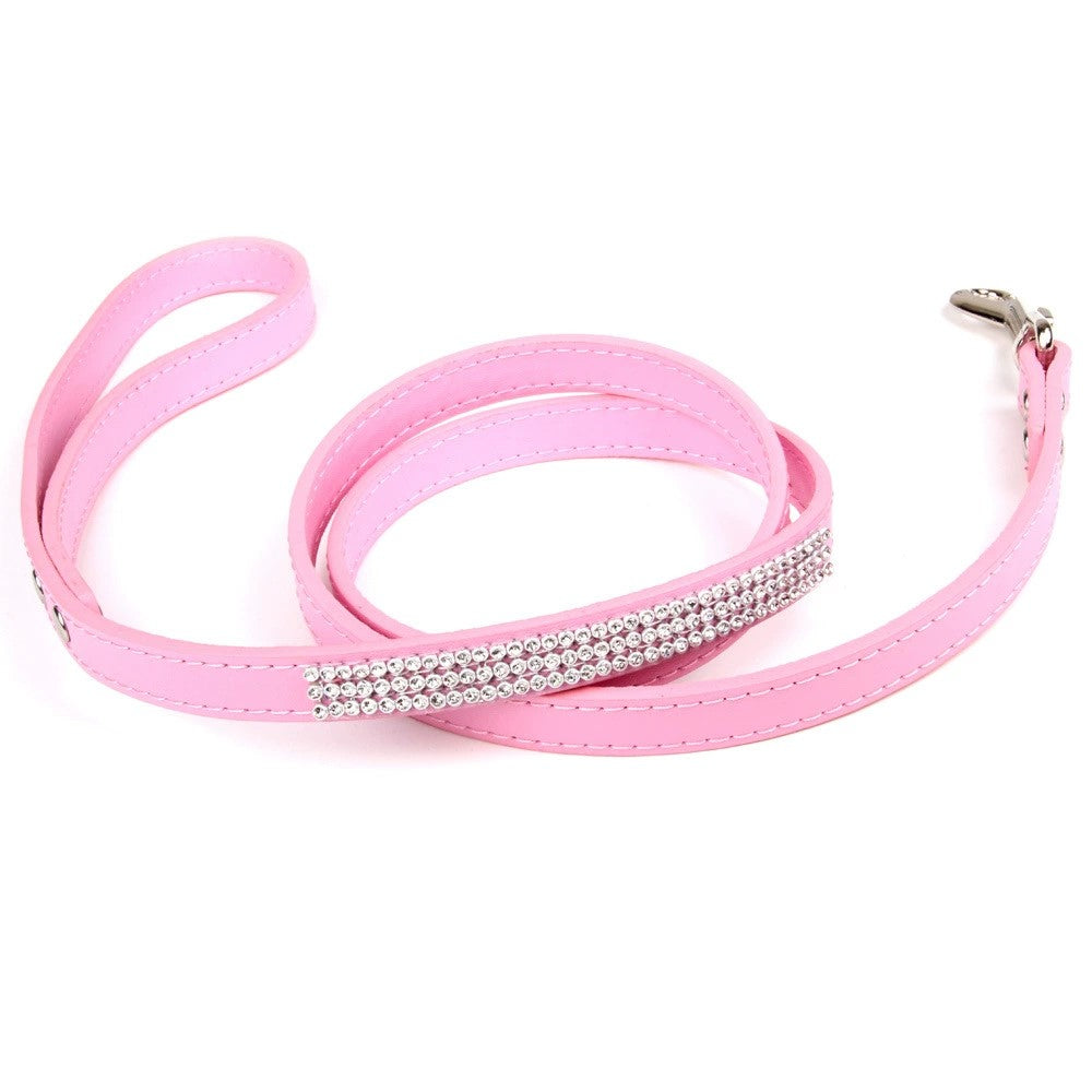 Rhinestone Leather Dog Leash – Elegant & Durable Walking Lead