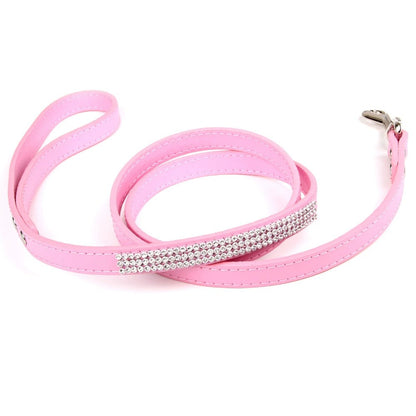 Rhinestone Leather Dog Leash – Elegant & Durable Walking Lead