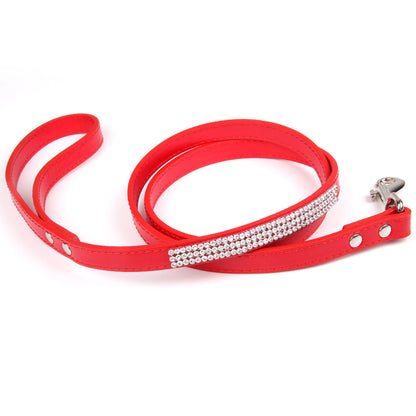 Rhinestone Leather Dog Leash – Elegant & Durable Walking Lead