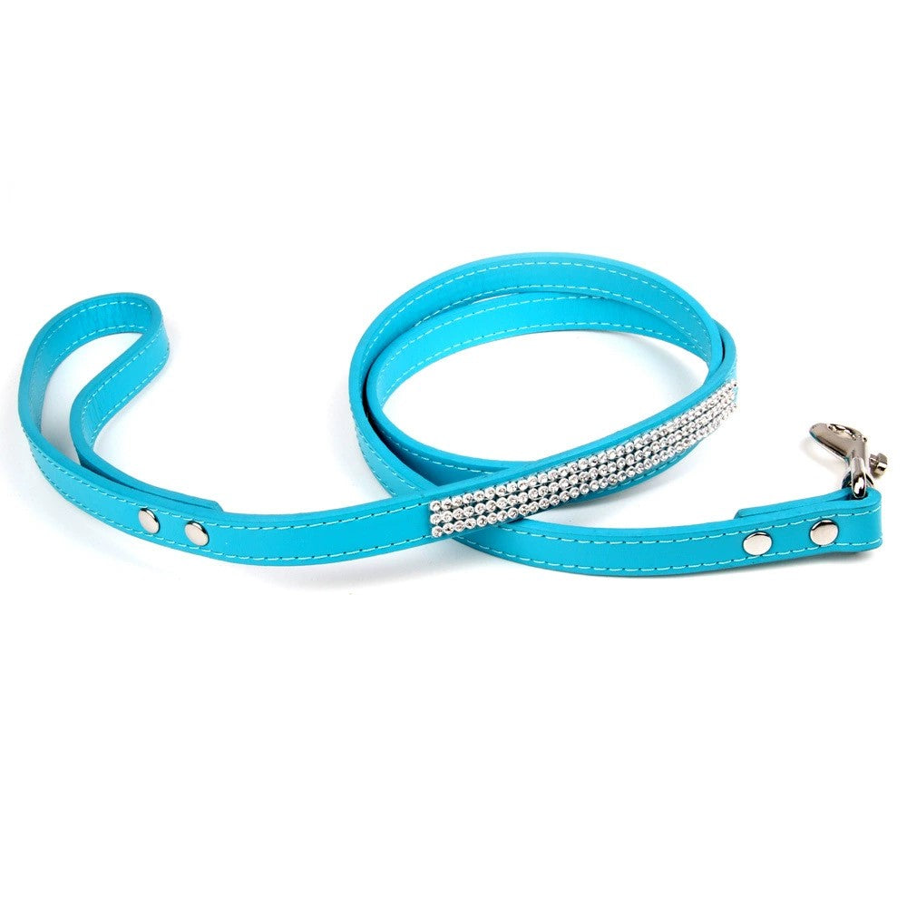 Rhinestone Leather Dog Leash – Elegant & Durable Walking Lead