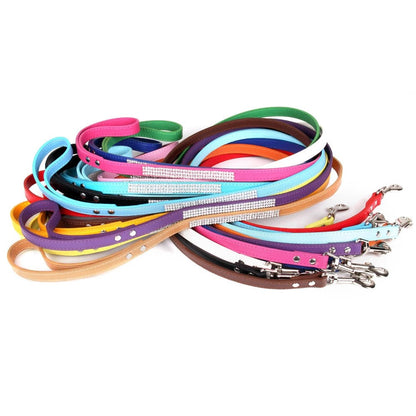 Rhinestone Leather Dog Leash – Elegant & Durable Walking Lead