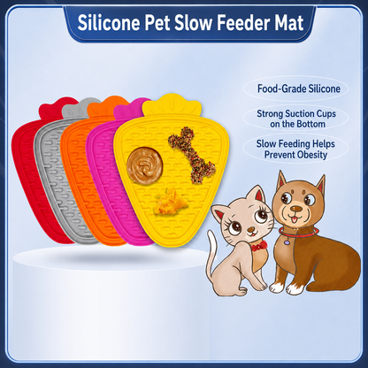 Silicone pet slow feeder mat color options in red gray orange pink and yellow