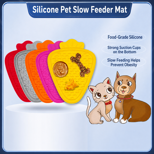 Silicone pet slow feeder mat color options in red gray orange pink and yellow