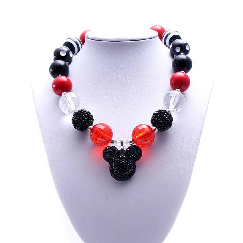 Front view of acrylic bead pet necklace with black three-circle pendant