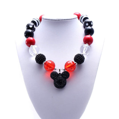 Front view of acrylic bead pet necklace with black three-circle pendant