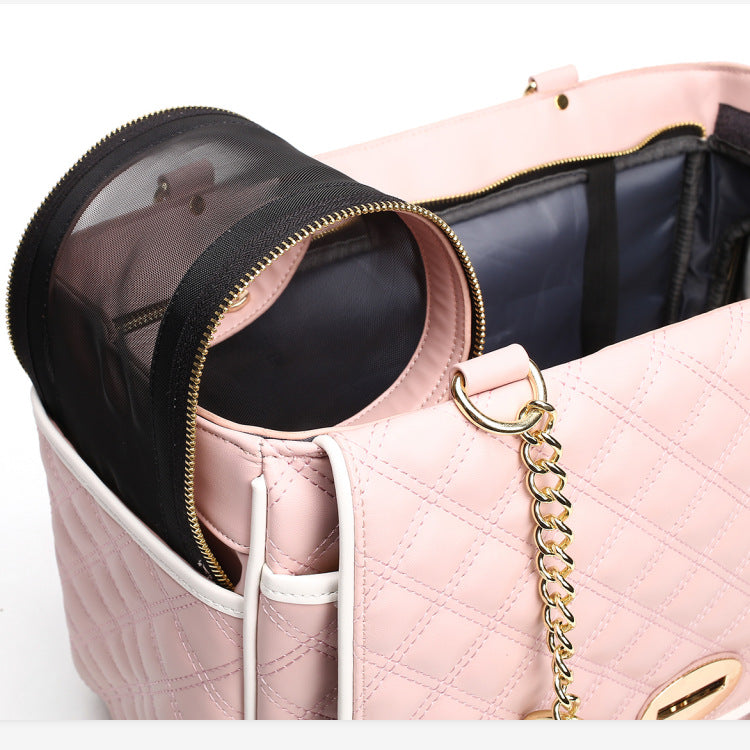 Pink Quilted Pet Carrier Tote with Breathable Mesh
