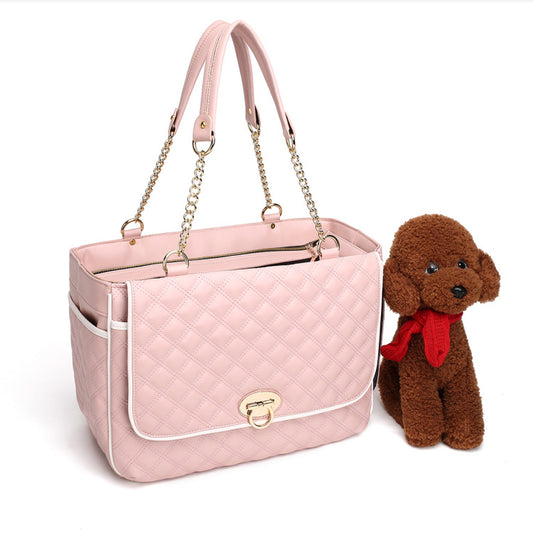 Pink Quilted Pet Carrier Tote with Breathable Mesh